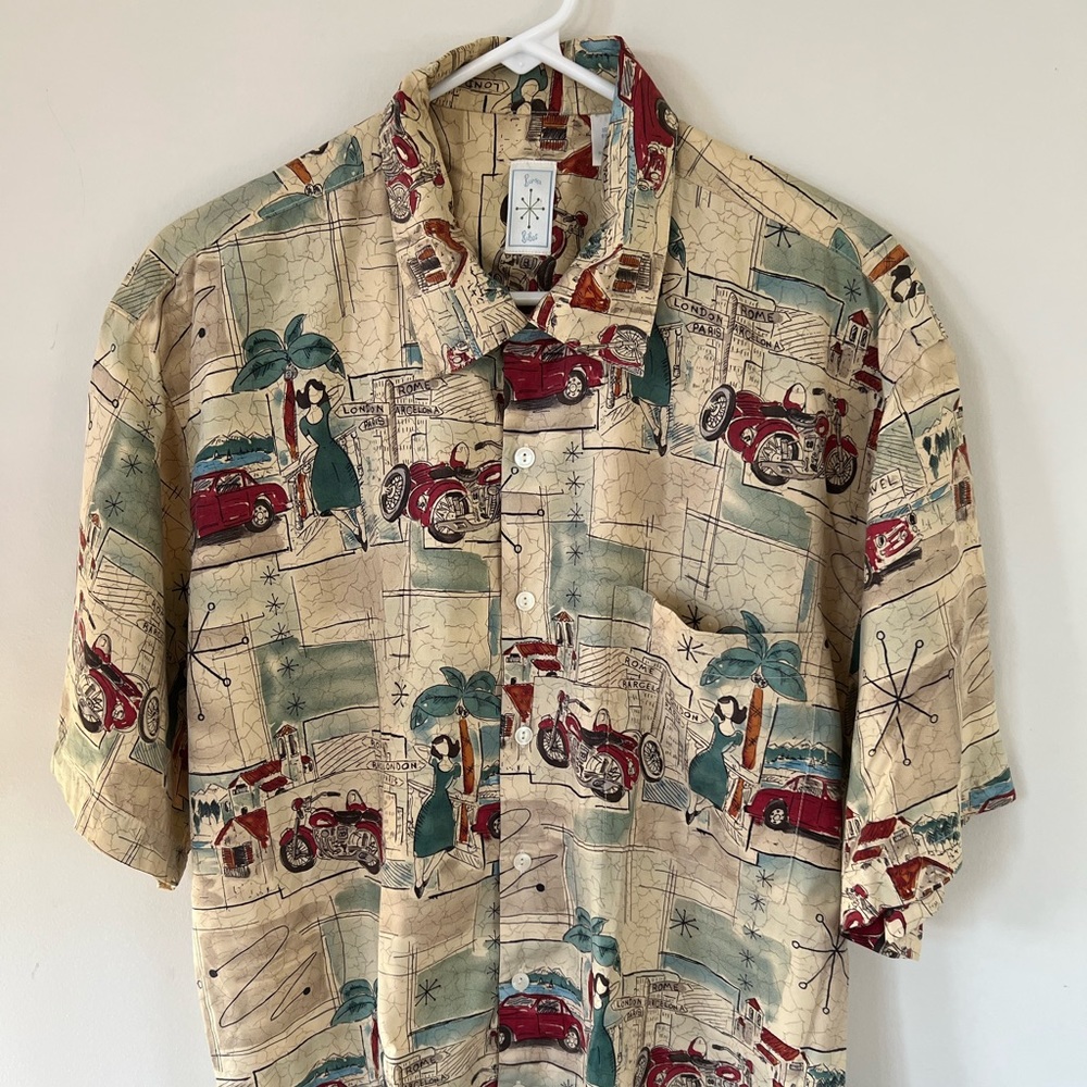 Bumka Bibas retro short sleeve camp shirt 100% silk